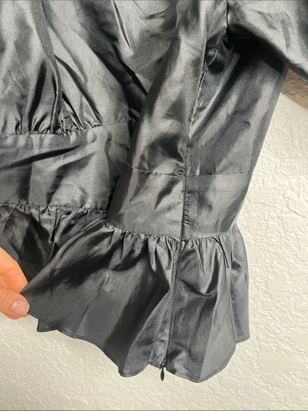 LoveShackFancy Delta Soft Taffeta Puff Sleeve Peplum Top in Black Size 6